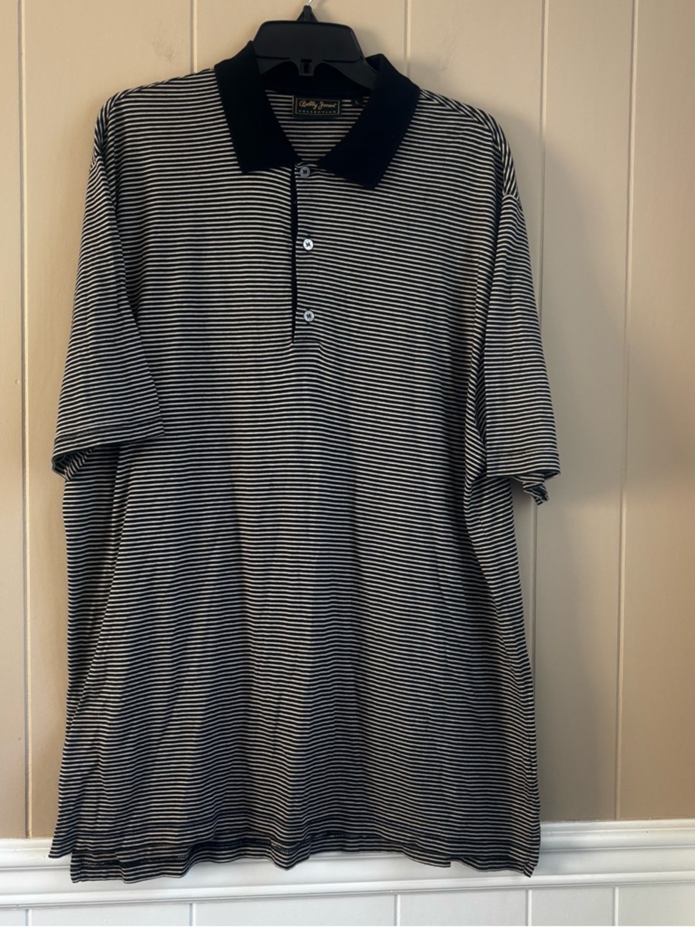 VINTAGE Bobby Jones Striped Polo Shirt Large - Hidden Golfer Placket Detail.